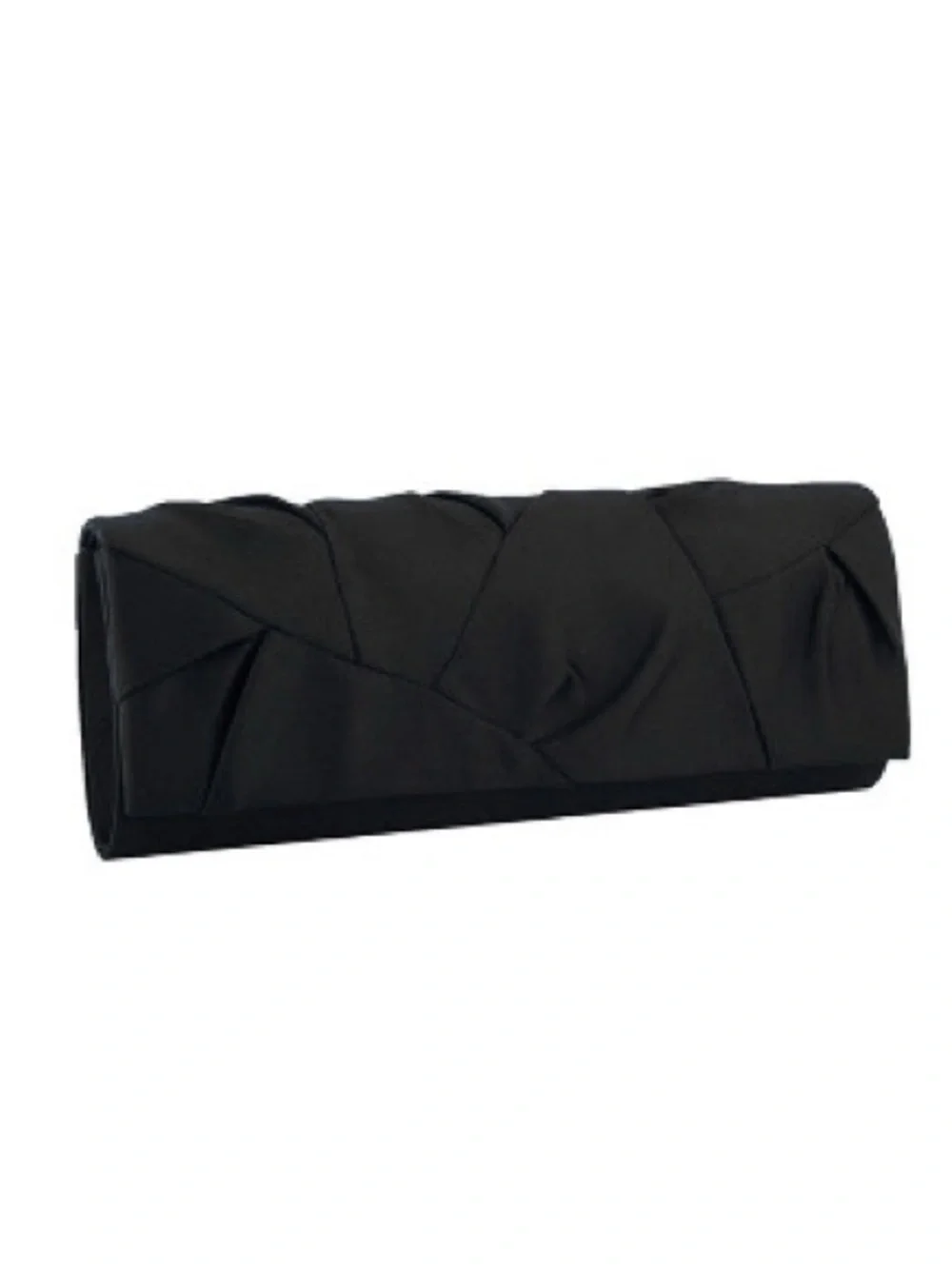 Elegant Black Satin Fold-Front Evening Clutch